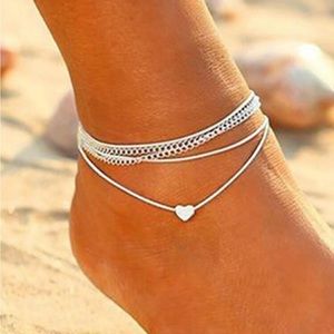 2 piece Beach Heart Shaped Multilayer Vintage style Anklet